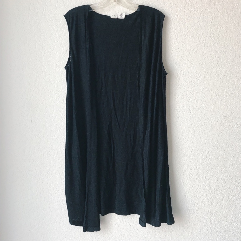 simple black sleeveless cardigan